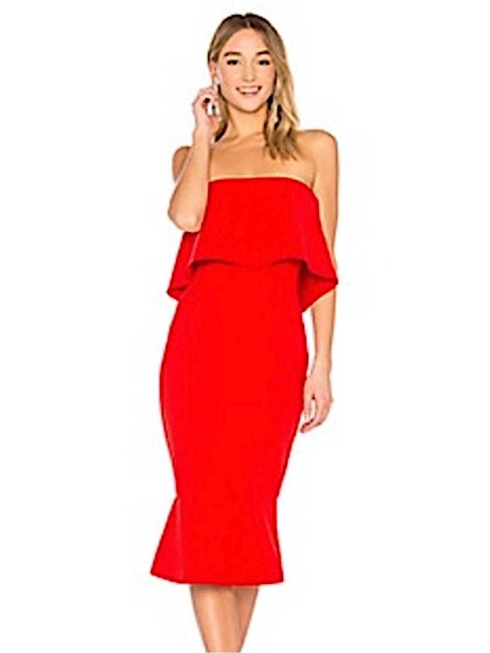 Likely Conrad Strapless Red Ruffle Midi Dress ❤️❤️